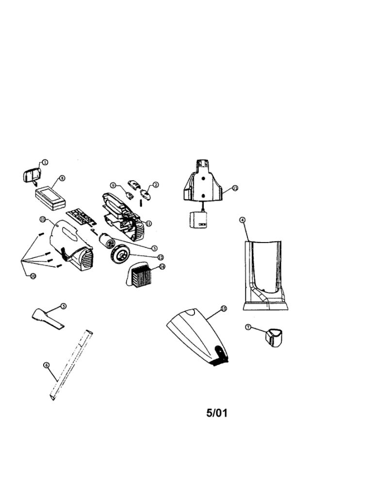 Dust Devil Frame Diagram and Parts List for 0840  Dirt Devil Hand Vacuum